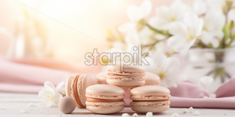 Macaroons cookies delicate with flowers peach colour - Starpik Stock