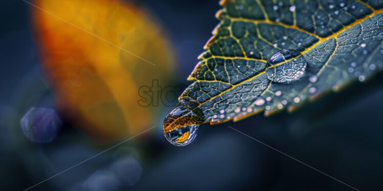 Macro photo of a drop of water on a leaf - Starpik Stock