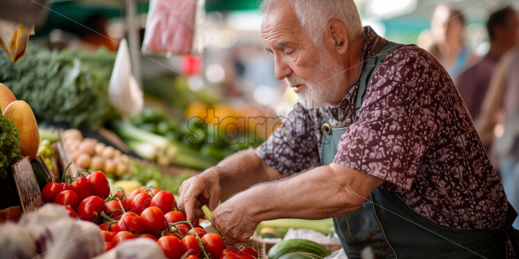 Man choosing fresh produce at farmers' market - Starpik Stock