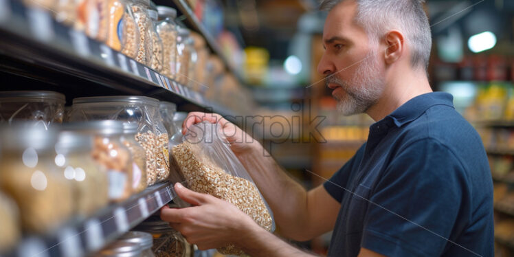 Man choosing whole grains at grocery store - Starpik Stock