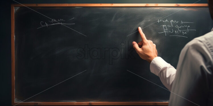 Man elaborating theory on a black board - Starpik Stock