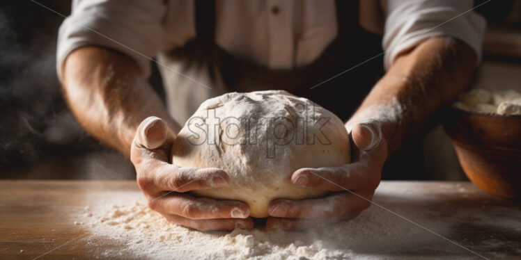 Man hands kneading bread dough - Starpik Stock