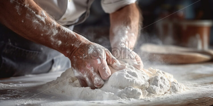 Man hands kneading bread dough - Starpik Stock