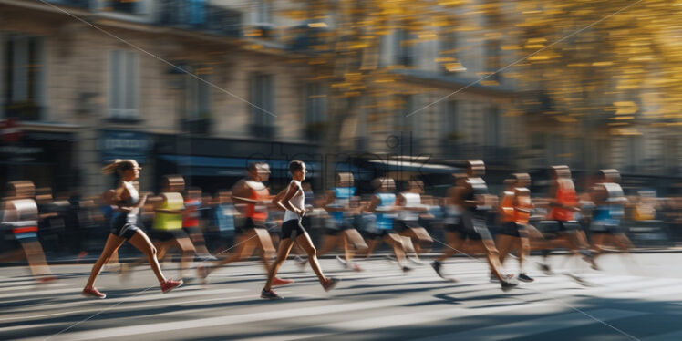 Marathon runners racing through in Paris - Starpik Stock