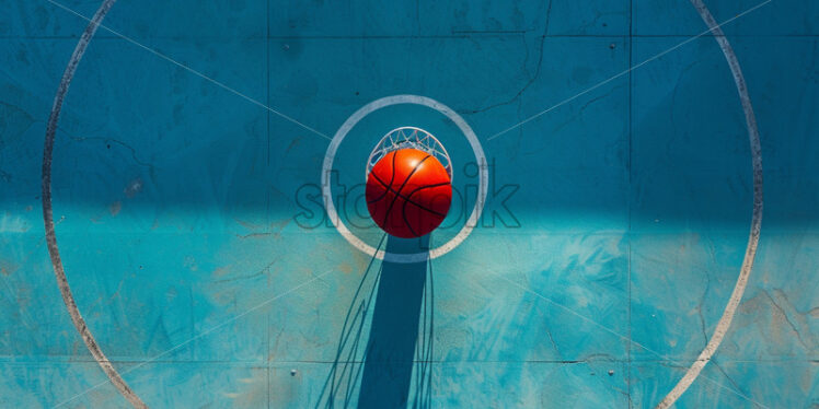 Minimalist  composition with basketball, hoop, court markings - Starpik Stock