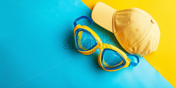 Minimalist  composition with swimming goggles and cap - Starpik Stock