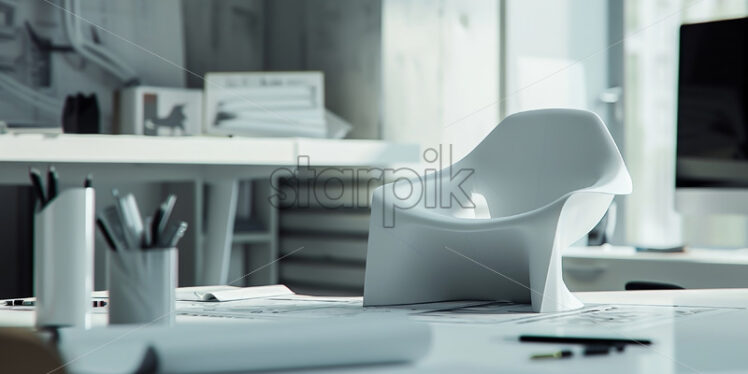 Model of a chair on a designer's table - Starpik Stock