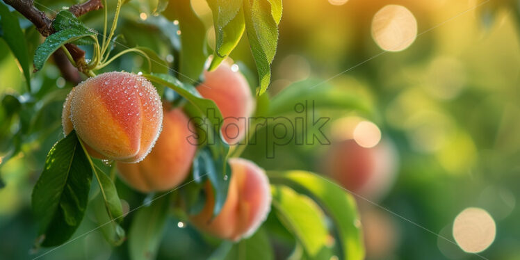 Peaches growing on the tree, close up - Starpik Stock