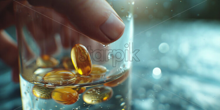 Person taking vitamins with water - Starpik Stock