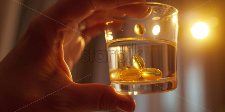 Person taking vitamins with water - Starpik Stock