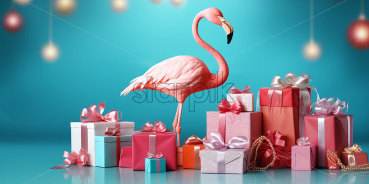 Pink flamingo and gifts background poster - Starpik Stock