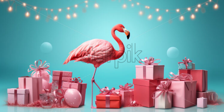 Pink flamingo and gifts background poster - Starpik Stock