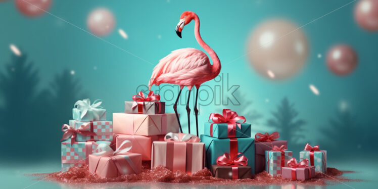 Pink flamingo and gifts background poster - Starpik Stock