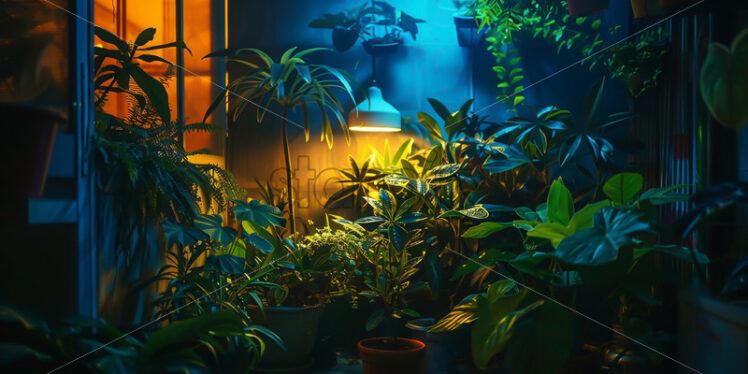 Plants that grow in a dark room under light bulbs - Starpik Stock