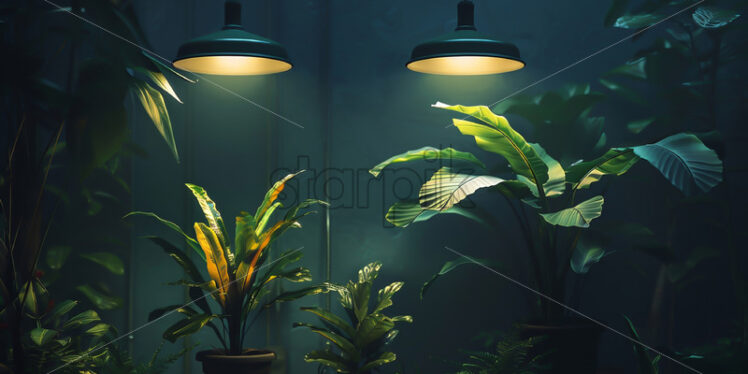 Plants that grow in a dark room under light bulbs - Starpik Stock