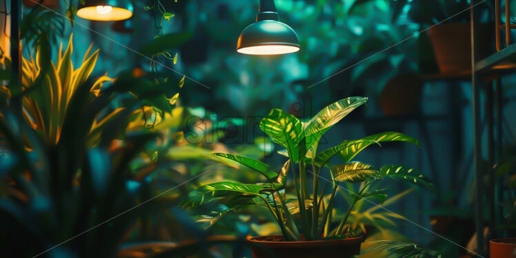 Plants that grow in a dark room under light bulbs - Starpik Stock