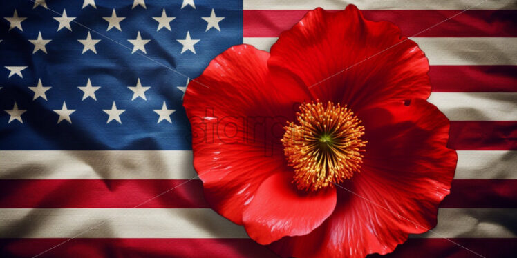 Poppy flower and american flag background, remembrance day or independence day card - Starpik Stock