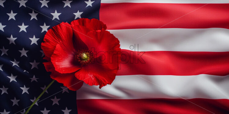 Poppy flower and american flag background, remembrance day or independence day card - Starpik Stock