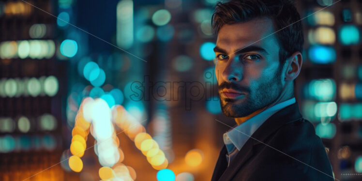 Portrait of a businessman against a bustling urban cityscape backdrop - Starpik Stock