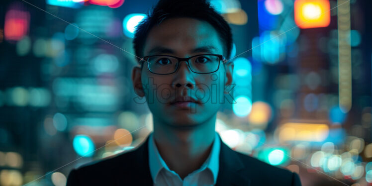 Portrait of a businessman against a bustling urban cityscape backdrop - Starpik Stock