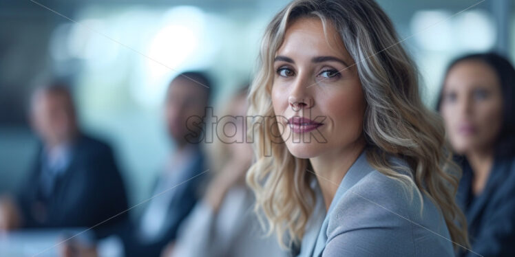 Portrait of a businesswoman discussing strategy with colleagues in a conference room - Starpik Stock