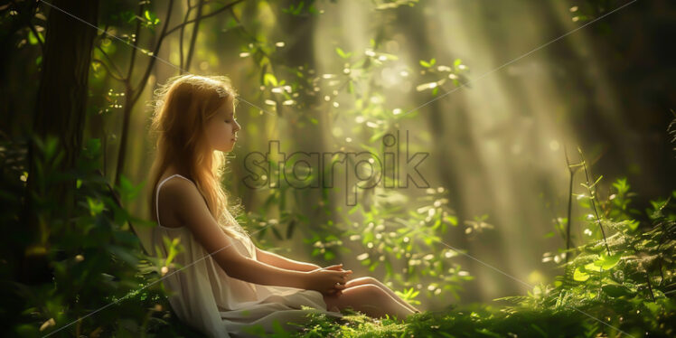 Portrait of a girl in a deciduous forest - Starpik Stock