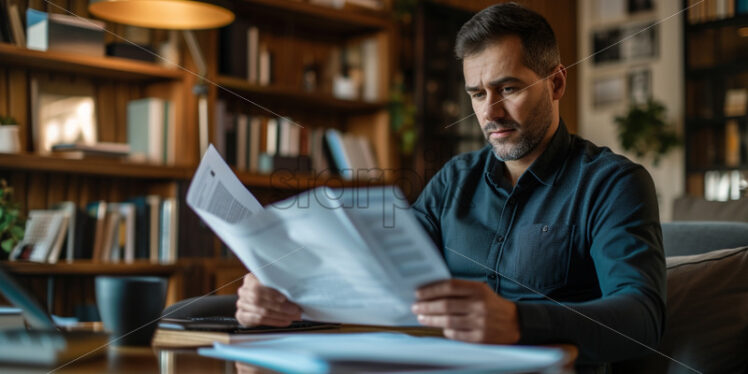 Portrait of a professional on a video call, multitasking with paperwork - Starpik Stock