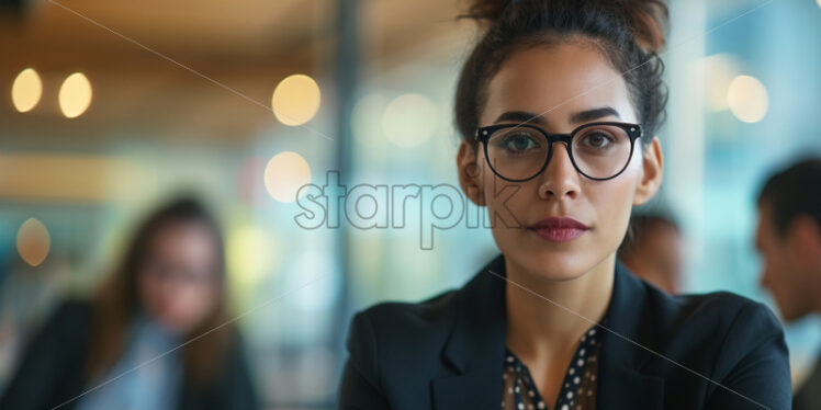 Portrait of a woman in business attire leading a team meeting - Starpik Stock