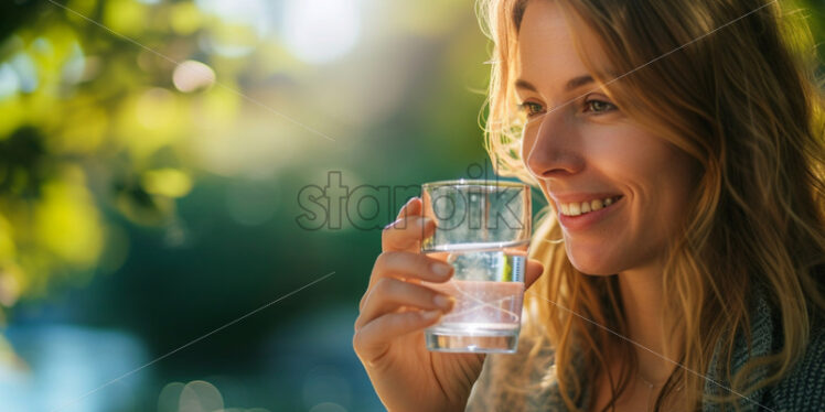 Portrait of a woman tracking water intake - Starpik Stock