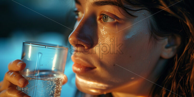 Portrait of a woman tracking water intake - Starpik Stock