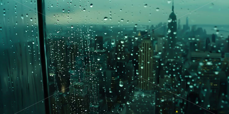 Raindrops on a window, a city in the background - Starpik Stock