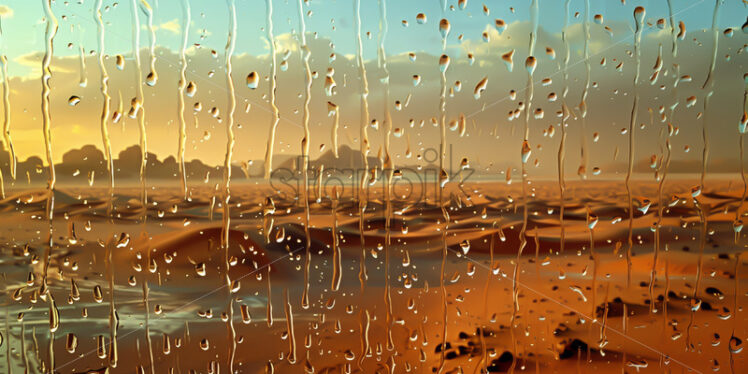 Raindrops on a window, a desert in the background - Starpik Stock