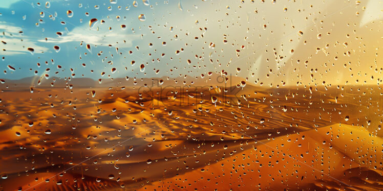 Raindrops on a window, a desert in the background - Starpik Stock