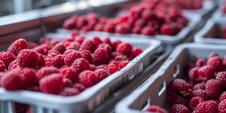 Raspberry boxes on a conveyor belt - Starpik Stock