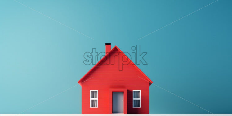 Red minimalistic architectural house on blue background - Starpik Stock