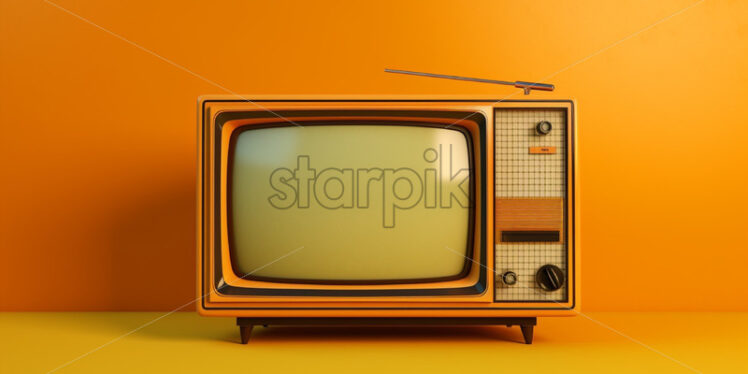 Retro TV on yellow peach background - Starpik Stock