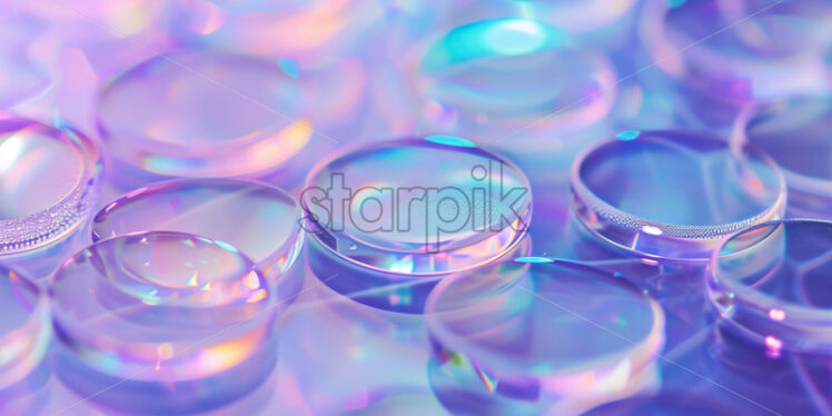 Shimmering holographic circles on a reflective surface - Starpik Stock