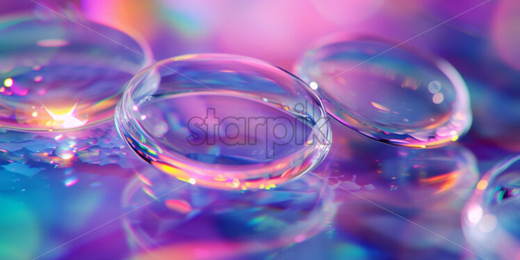 Shimmering holographic circles on a reflective surface - Starpik Stock