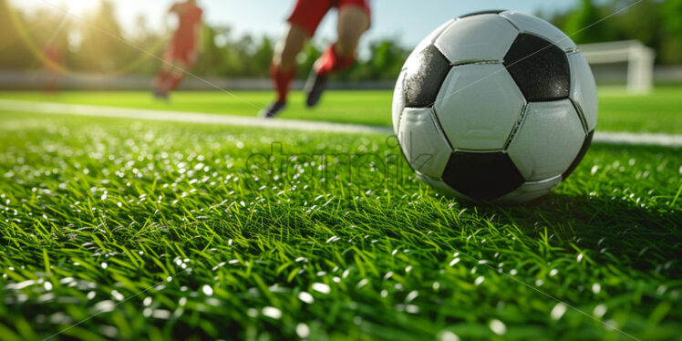 Soccer players in action on a grass field - Starpik Stock