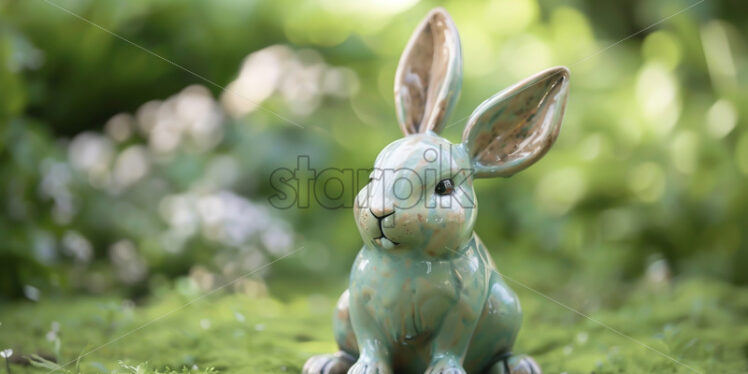 Statuette of a ceramic rabbit in the garden - Starpik Stock