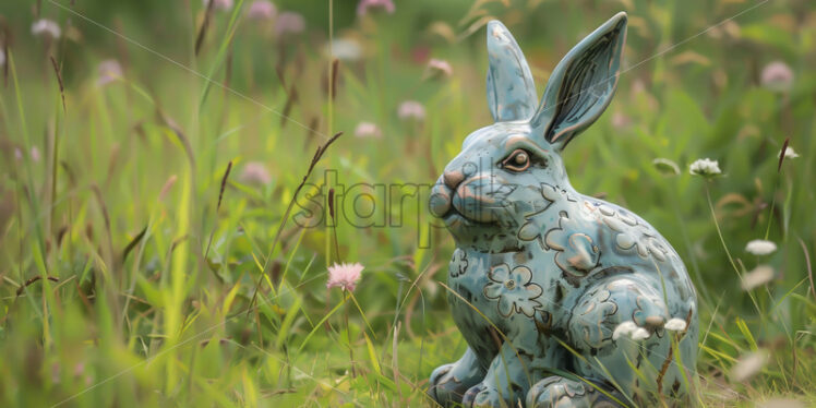 Statuette of a ceramic rabbit in the garden - Starpik Stock