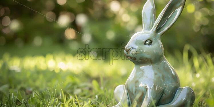 Statuette of a ceramic rabbit in the garden - Starpik Stock