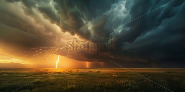 Storm clouds above a field and the sun driving them away - Starpik Stock