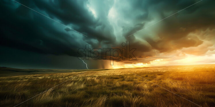 Storm clouds above a field and the sun driving them away - Starpik Stock