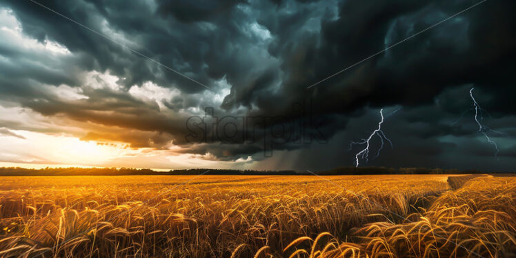 Storm clouds above a field and the sun driving them away - Starpik Stock