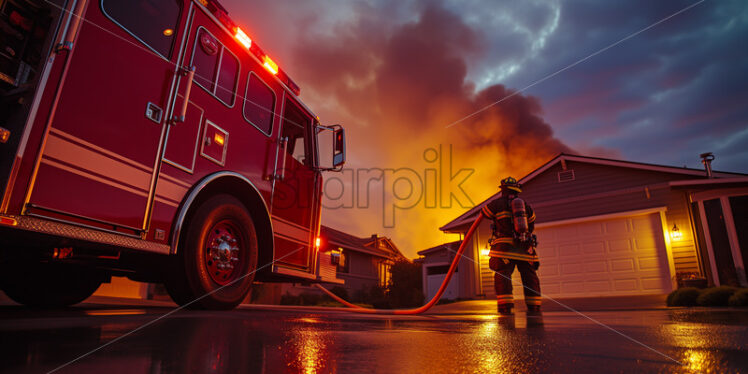 Suburban Firefighter in Action - Starpik Stock