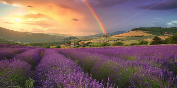 The rainbow over a field of lavender - Starpik Stock