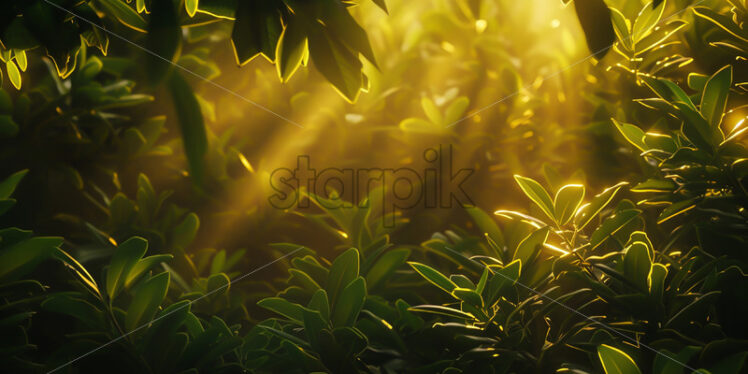 The rays of the sister crossing a green bush - Starpik Stock