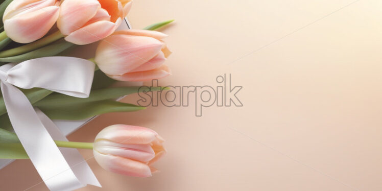 Tulip flowers bouquet, spring atmosphere flowers on peach background - Starpik Stock