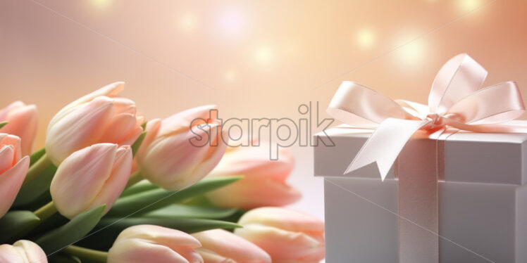 Tulip flowers bouquet, spring atmosphere flowers on peach background - Starpik Stock